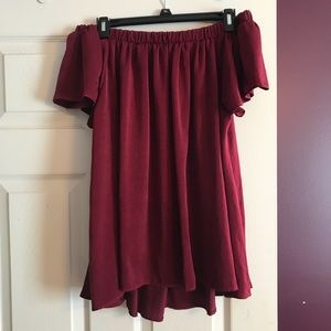 Off the shoulder burgundy top